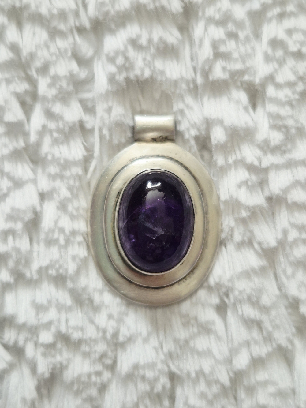 Estate Sterling Silver Amethyst Oval Pendant